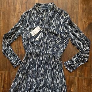 PIOMBO XS navy white striped button up maxi dress long sleeve MSRP $93 pockets